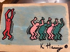 KEITH HARING quadro su carta firmato