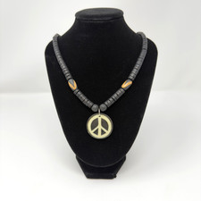 Collana surfista tribale perle Heishi nere ciondolo segno di pace vintage gioielli boho