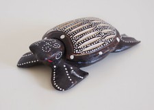 Tartaruga posacenere scultura stile afro/etnico legno puntinato intagliato 15 cm