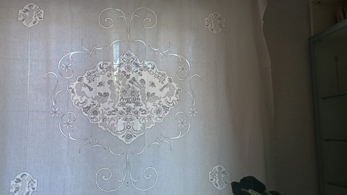 Tenda ricamata mano pizzo - tenda,