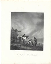 Stampa antica CONTADINI CON CARRO DI FIENO E CAVALLI 1850 Antique print