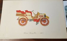 3 vecchie stampe xilografiche colorate Old American Vintage Cars ed1965 