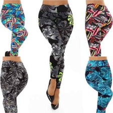 Donna Vita Alta Leggings Colorato Fiorito Elasticizzato Nero Motivo Sottile
