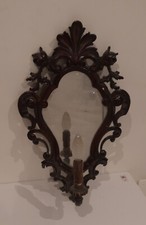 Applique con specchio ad 1 luce in legno lavorato , elettrificata