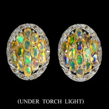 Estate 925 Orecchini Argento Ovale Fuoco Opale Zaffiro Diametro Taglio Gemma