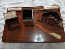 SET SCRIVANIA SCRITTOIO LUSSO 5 PEZZI LEGNO FINITURE ARGENTO