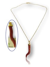 Corno Pendente con CorAllo e catenina di ArgeNto 925 Ciondolo P in Oro 18kt Uomo