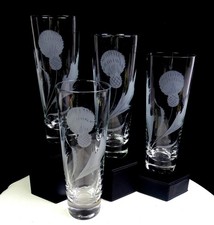Bohemien Czech Vetro Scozzese Thitsle Inciso 4 Pezzi 7 5/8" Tom Collins Highballs