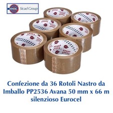 Confezione da 36 Rotoli Nastro da Imballo PP2536 Avana 50 mm x 66 m silenzioso