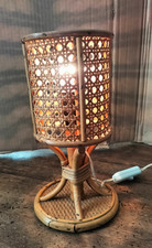 Abat-jour piccola Lampada da Tavolo In Giunco Vimini  e Paglia di Vienna Anni 70