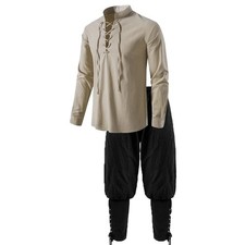 Set Costume Uomo Rinascimento Cosplay Camicie Pantaloni Halloween Cotone Lino 2pz