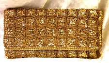 Gold Sequin Clutch Wallet  Intricate Beading Party Made in Hong Kong Silk Lining