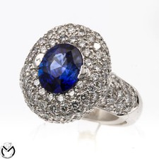 Anello oro bianco 18 kt 750 ZAFFIRO blu 2,44 ct e diamanti 2,00 ct -Il Diamante-