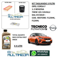 KIT TAGLIANDO 3 FILTRI E OLIO TOTAL 0W20 OPEL CORSA F 1.2 BENZINA 74KW 101 CV