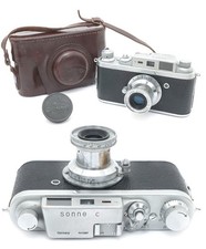 Gatto Sonne C italian rangefinder  Leica copy Italy + Elionar 5cm f3,5 case cap