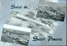 bp72  cartone con incollate 2 bozze foto di sestri ponente aereo alitalia genova