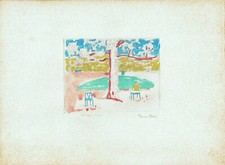 Orfeo Tamburi - Incisione Acquerellata a Mano Originale Parco Cittadino Park