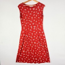 Boden US 8 Red Bold Euro Mod Floral Print Sleeveless Fit Flare Jersey Knit Dress
