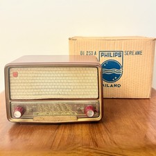 RADIO VINTAGE PHILIPS BI250A CON SCATOLA ORIGINALE D’EPOCA 1956 A VALVOLE RARA