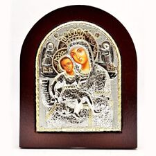 Maria con angeli icona bizantina in argento sterling 925 trattato misura 19x1...