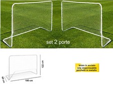 SET GIOCO 2 PORTE DA CALCIO IN ACCIAIO  CON RETI  PICCHETTI CM 180 X 60 X 122