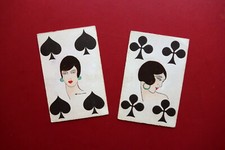 2 Disegni a Tempera Donna di Picche e di Fiori Stile Deco Anni '30 Originali