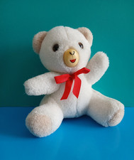 "COCCOLINO" peluche vintage, colore bianco e beige, altezza 13 cm.