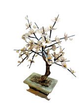 Vecchia grande pianta bonsai in pietre dure  con vaso in giada