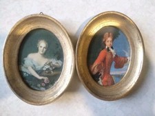 N 2 MINIATURE CORNICE LEGNO DORATA RITRATTO DONNA FRANCESE E ALTRO ! 