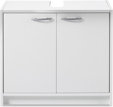 , Armadietto per Bagno Di Colore Bianco Opaco, Elegante Mobile Sottolavabo Con T