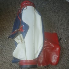  Borsa da golf vintage Ben Hogan in pelle rossa, bianca e blu USA Fortworth