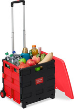 Carrello per Spesa Pieghevole, 35 Kg Max, Manico Telescopico E Coperchio, Carrel