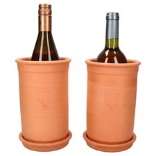 Set 2 Cancelli Vino + Sottobicchieri Terracotta Ø 12,5 cm H 20,5 cm Refrigeratore Bottiglie