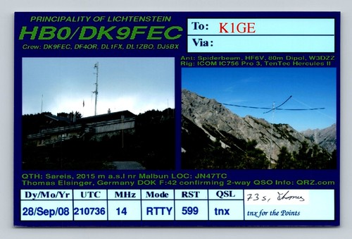 Radioamatore qsl hb0 - qsl, hb0/dk9fec