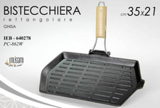 BISTECCHIERA GHISA NATURALE PESANTE ANTIADERENTE RETTANGOLARE MANICO LEGNO 35*21