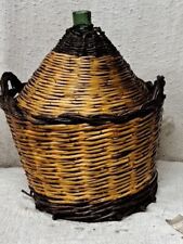 ANTICA  GRANDE E RARA DAMIGIANA IMPAGLIATA CANNA SALENTINA  VETRO