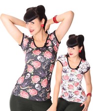 T-shirt Rockabilly manica a sbuffo bambola tatuaggio rosa marca liquore