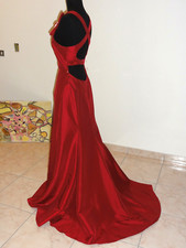 VESTITO DA SERA LUNGO SIRENA E STRASCICO CODA ROSSO BORDEAUX 48 MADE IN ITALY