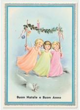Non Viaggiata cartolina vintage Buon Natale angeli decorazione natalizia