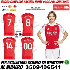 Maglia Arsenal Bambino 2025 2026 Personalizzata Saka Gyokeres Odegaard Home