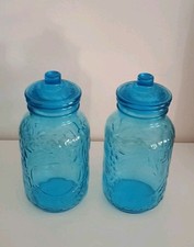 Barattoli Da Farmacia Cucina Vetro Turchese Frutta Verdura In Rilievo Vintage