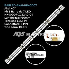 KIT 3 BARRE STRIP 7 LED TV AKAI HK40D07-ZC22AG-06 AKTV410TSFHD