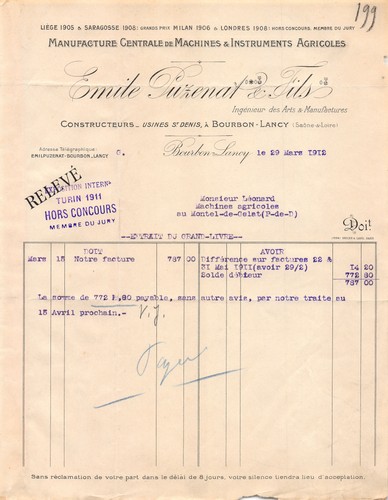 1912 facture emile - emile, a