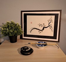 Ciliegio Sumi-e - Dipinto a Inchiostro e dettagli in oro, 30 x 40, Cornice legno