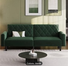 Divano Letto Clic Clac 2 Posti, Reclinabile In Velluto, Verde Petrolio