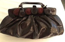 BORSA A MANO ORIGINALE VINTAGE VALENTINO GARAVANI PETALE ROSE in pelle marrone scuro