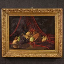 Dipinto natura morta firmata e datata 1917 olio su tela quadro frutta XX secolo