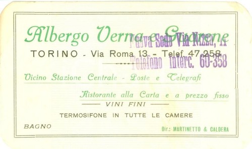 1940 torino albergo verna - 1940,