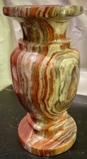 Onyx Lathe Made Vase, 8x4”, 5lbs, Reddish Brown & Multicolored, Glossy Finish