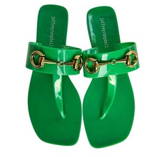 Anthropologie Jeffrey Campbell A Lil Bit Sandali Jelly Thong Verde Horsebit 6 37